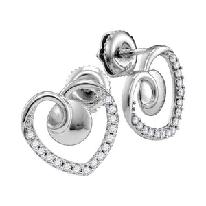Earrings | 10kt White Gold Womens Round Diamond Heart Earrings 1/4 Cttw | Splendid Jewellery GND