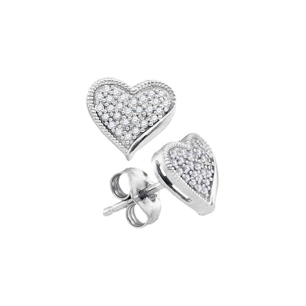 Earrings | 10kt White Gold Womens Round Diamond Heart Earrings 1/5 Cttw | Splendid Jewellery GND
