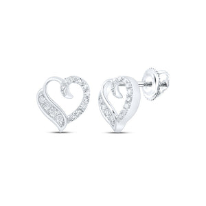 Earrings | 10kt White Gold Womens Round Diamond Heart Earrings 1/5 Cttw | Splendid Jewellery GND
