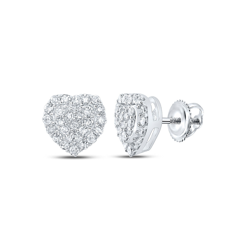 Earrings | 10kt White Gold Womens Round Diamond Heart Earrings 1/6 Cttw | Splendid Jewellery GND
