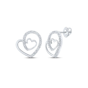 Earrings | 10kt White Gold Womens Round Diamond Heart Earrings 1/6 Cttw | Splendid Jewellery GND