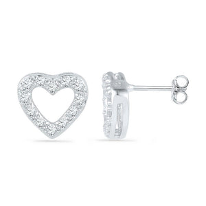 Earrings | 10kt White Gold Womens Round Diamond Heart Earrings 1/8 Cttw | Splendid Jewellery GND