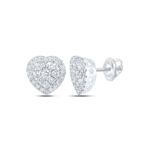 Earrings | 10kt White Gold Womens Round Diamond Heart Earrings 2 Cttw | Splendid Jewellery GND
