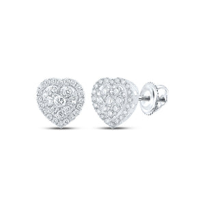 Earrings | 10kt White Gold Womens Round Diamond Heart Earrings 3/4 Cttw | Splendid Jewellery GND