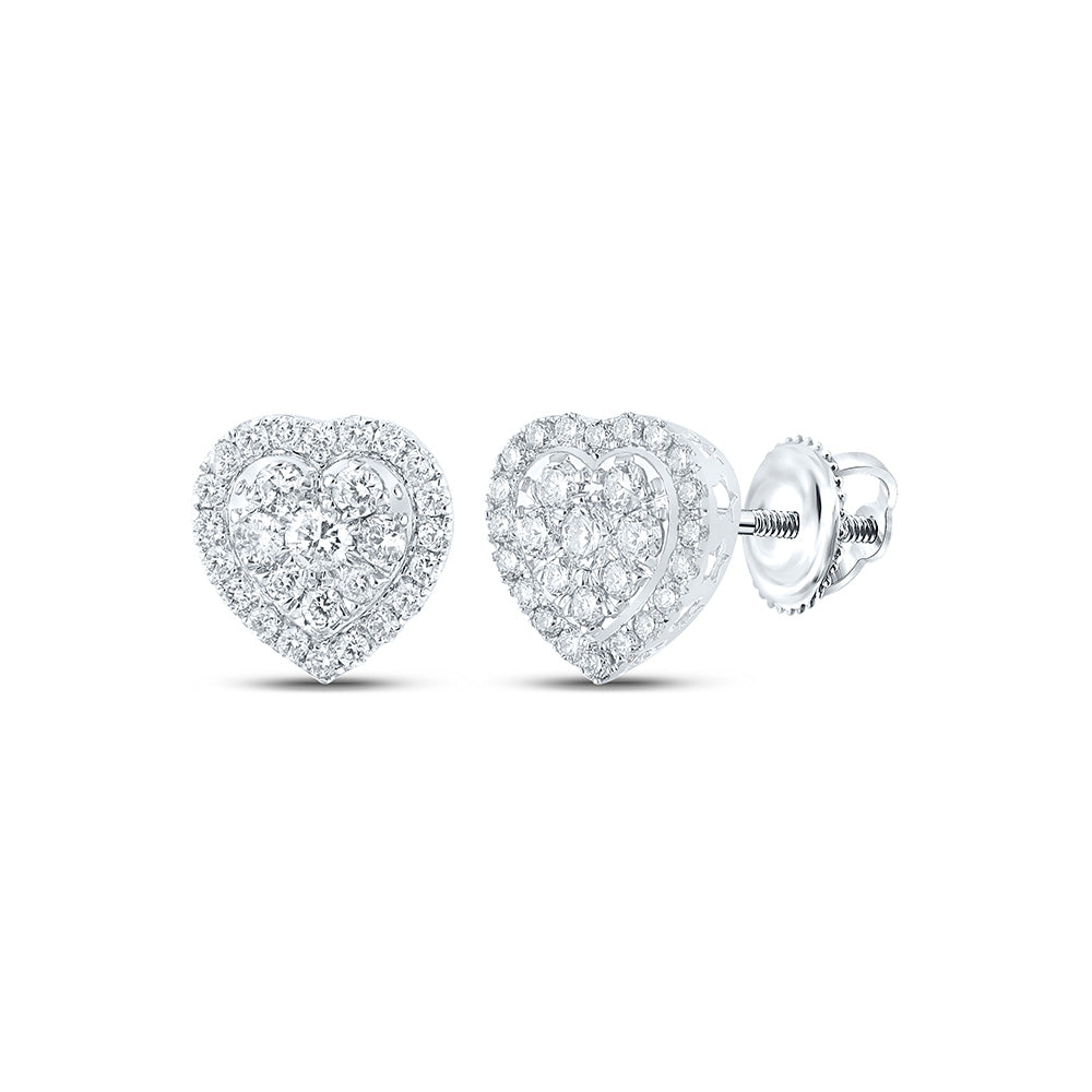 Earrings | 10kt White Gold Womens Round Diamond Heart Earrings 3/4 Cttw | Splendid Jewellery GND