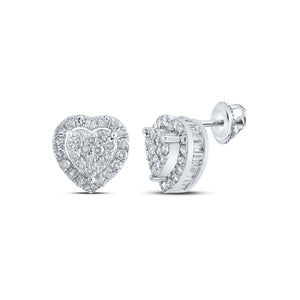 Earrings | 10kt White Gold Womens Round Diamond Heart Earrings 5/8 Cttw | Splendid Jewellery GND