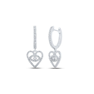 Earrings | 10kt White Gold Womens Round Diamond Heart Hoop Dangle Earrings 3/8 Cttw | Splendid Jewellery GND