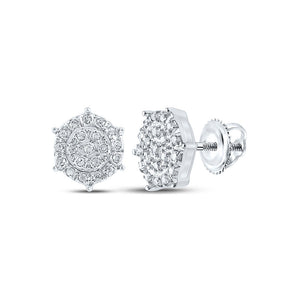 Earrings | 10kt White Gold Womens Round Diamond Hexagon Cluster Earrings 1/8 Cttw | Splendid Jewellery GND