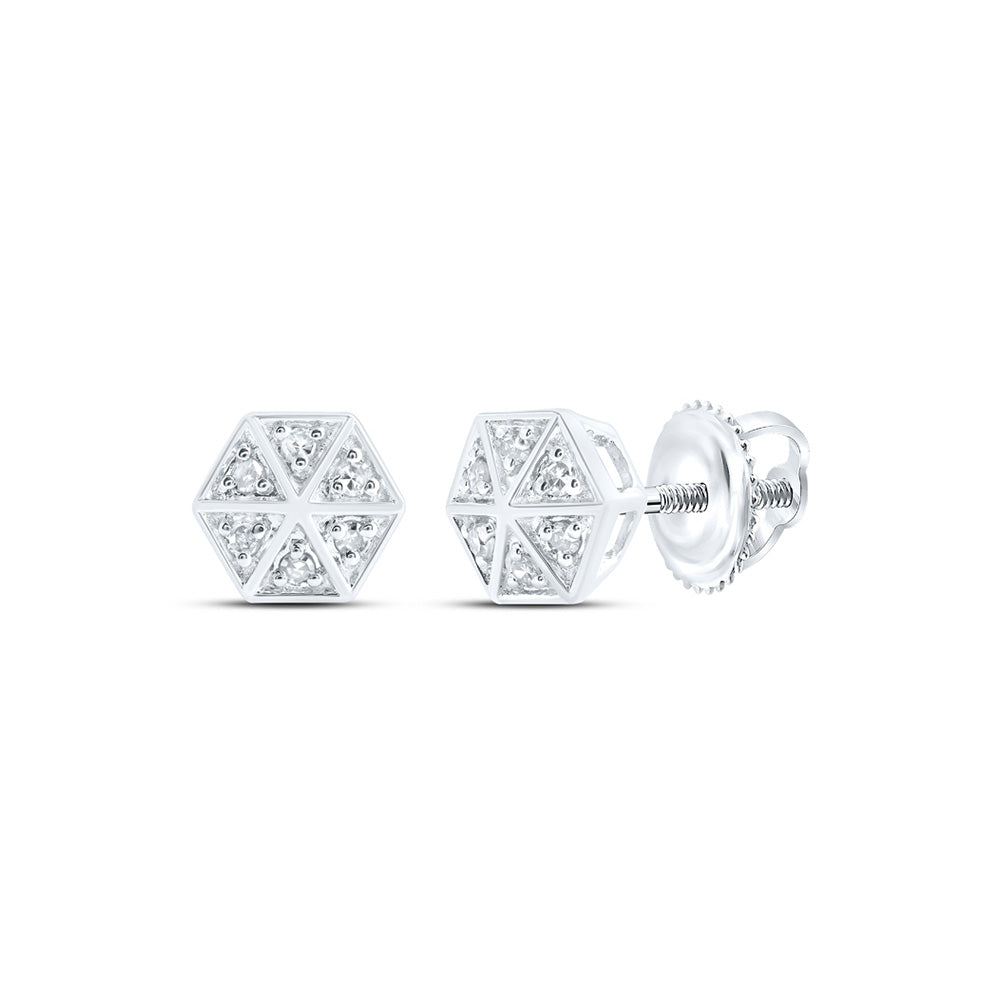 Earrings | 10kt White Gold Womens Round Diamond Hexagon Earrings 1/10 Cttw | Splendid Jewellery GND