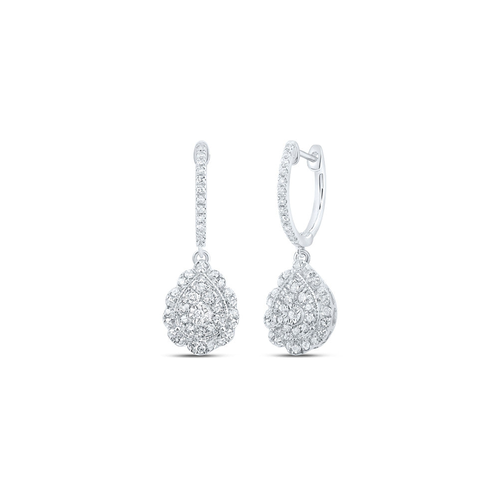 Earrings | 10kt White Gold Womens Round Diamond Hoop Dangle Earrings 1/2 Cttw | Splendid Jewellery GND