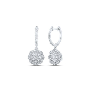 Earrings | 10kt White Gold Womens Round Diamond Hoop Dangle Earrings 3/4 Cttw | Splendid Jewellery GND