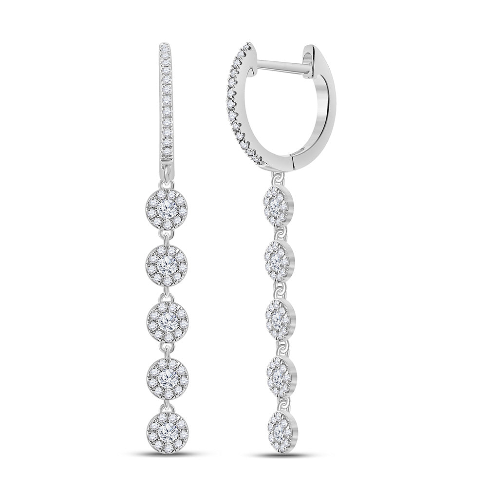 Earrings | 10kt White Gold Womens Round Diamond Hoop Dangle Earrings 5/8 Cttw | Splendid Jewellery GND