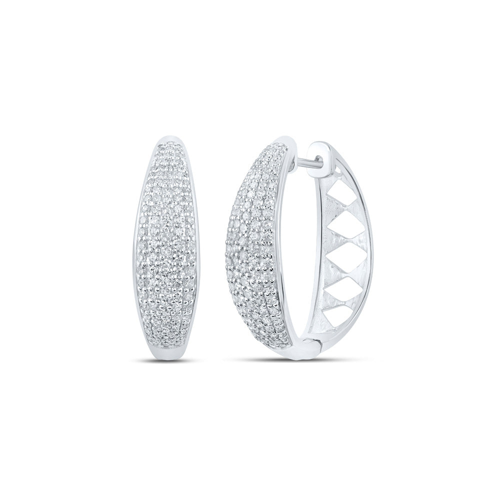 Earrings | 10kt White Gold Womens Round Diamond Hoop Earrings 1 Cttw | Splendid Jewellery GND