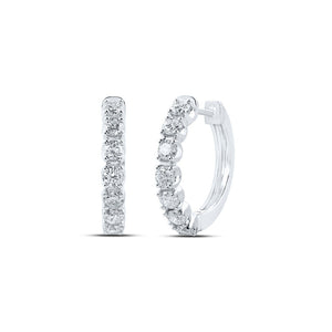 Earrings | 10kt White Gold Womens Round Diamond Hoop Earrings 1 Cttw | Splendid Jewellery GND