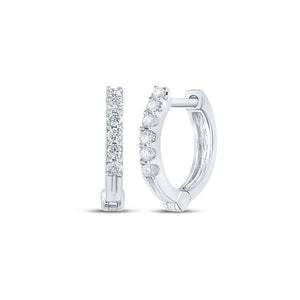 Earrings | 10kt White Gold Womens Round Diamond Hoop Earrings 1/10 Cttw | Splendid Jewellery GND