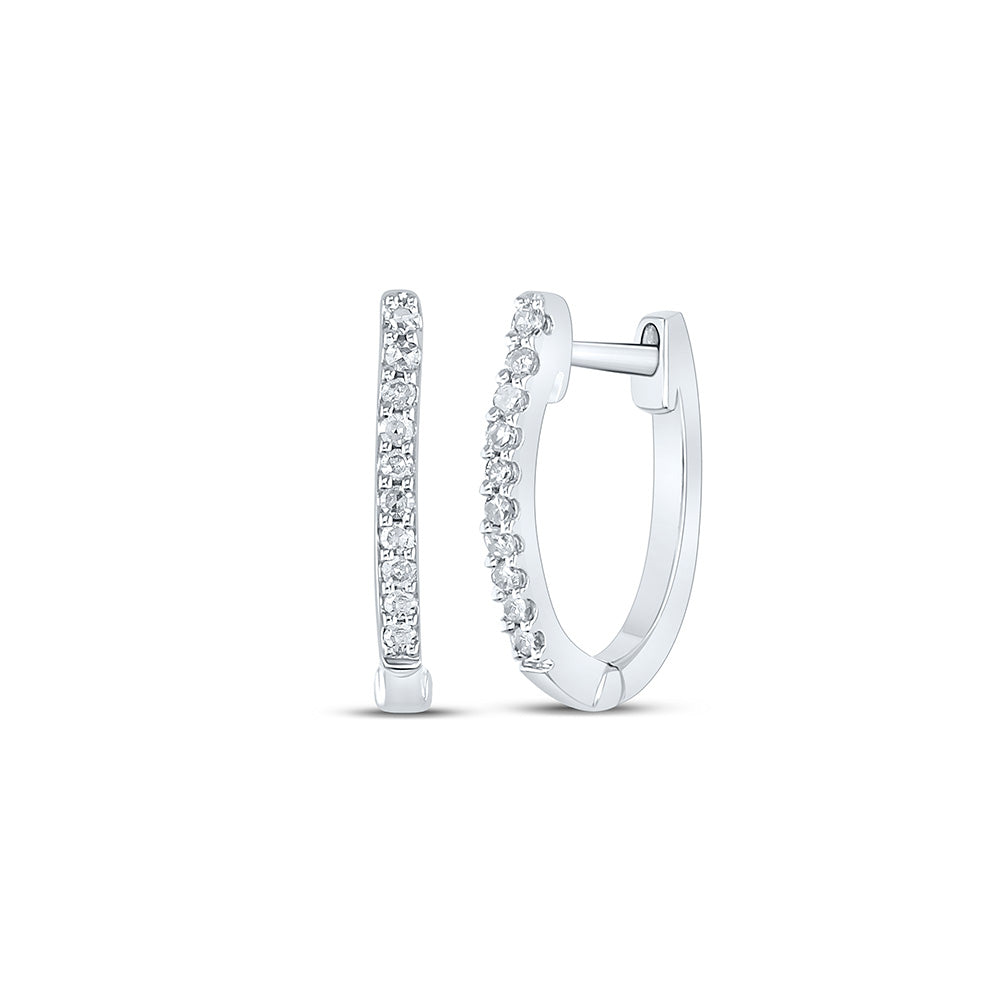 Earrings | 10kt White Gold Womens Round Diamond Hoop Earrings 1/12 Cttw | Splendid Jewellery GND