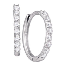 Load image into Gallery viewer, 10kt White Gold Sparkling Diamond Hoop Earrings  Top View from Splendid Jewellery