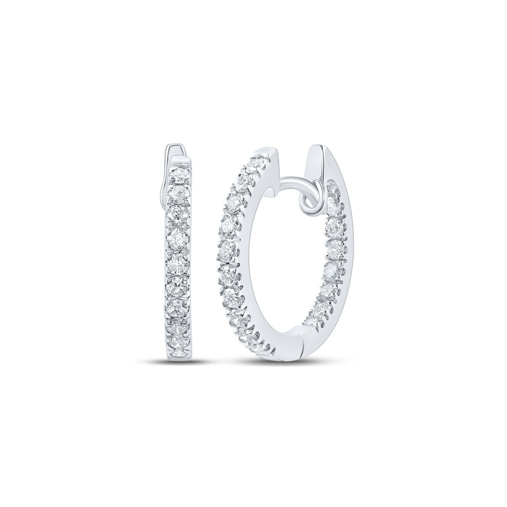 Earrings | 10kt White Gold Womens Round Diamond Hoop Earrings 1/4 Cttw | Splendid Jewellery GND