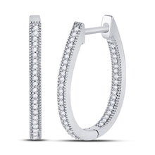 Load image into Gallery viewer, Splendid Jewellery 10kt White Gold Diamond Hoop Earrings Top view from the 10Kt White Gold Womens Round Diamond Hoop Earrings 1 4 Cttwpin63169 collection by Splendid Jewellery
