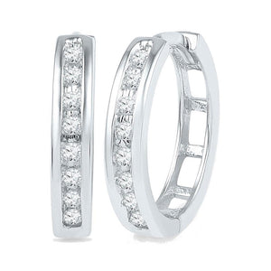 Earrings | 10kt White Gold Womens Round Diamond Hoop Earrings 1/5 Cttw | Splendid Jewellery GND