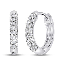 Load image into Gallery viewer, Dazzling Brilliance: 10kt White Gold Women&#39;s Round Diamond Hoop Earrings 1/6 Cttw Top view from the 10Kt White Gold Womens Round Diamond Hoop Earrings 1 6 Cttwpin88555 collection by Splendid Jewellery