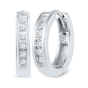 Earrings | 10kt White Gold Womens Round Diamond Hoop Earrings 1/8 Cttw | Splendid Jewellery GND
