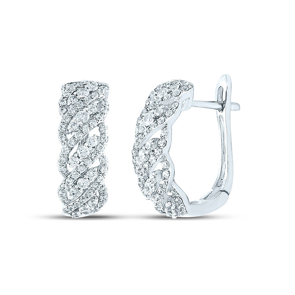 Earrings | 10kt White Gold Womens Round Diamond Hoop Earrings 5/8 Cttw | Splendid Jewellery GND