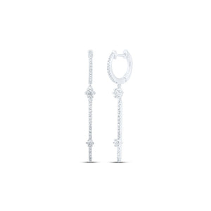 Earrings | 10kt White Gold Womens Round Diamond Hoop Stick Dangle Earrings 1/2 Cttw | Splendid Jewellery GND