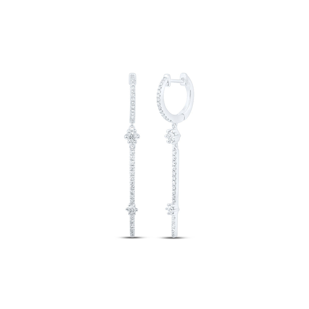 Earrings | 10kt White Gold Womens Round Diamond Hoop Stick Dangle Earrings 1/2 Cttw | Splendid Jewellery GND