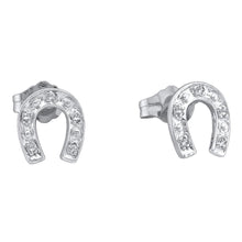 Load image into Gallery viewer, 10kt White Gold Diamond Horseshoe Earrings: Timeless Elegance and Sparkle  Top View from Splendid Jewellery