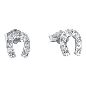 Earrings | 10kt White Gold Womens Round Diamond Horseshoe Earrings 1/20 Cttw | Splendid Jewellery GND