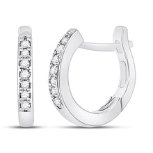 Load image into Gallery viewer, 10kt White Gold Sparkling Diamond Huggie Hoop Earrings Top view from the 10Kt White Gold Womens Round Diamond Huggie Hoop Earrings 1 20 Cttwpin201930 collection by Splendid Jewellery