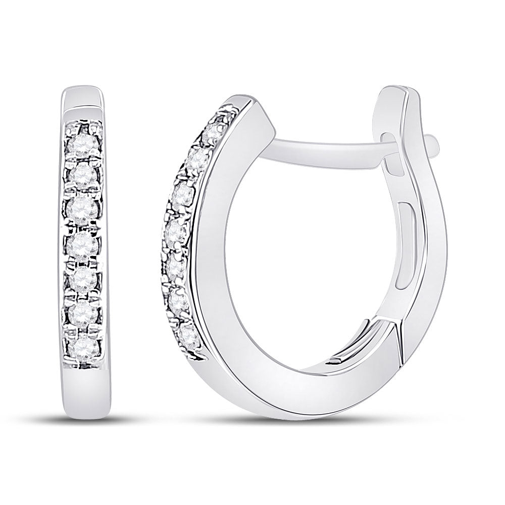 Earrings | 10kt White Gold Womens Round Diamond Huggie Hoop Earrings 1/20 Cttw | Splendid Jewellery GND