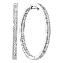 Load image into Gallery viewer, Dazzling Diamond Sparkle White Gold Hoop Earrings  Top View from Splendid Jewellery