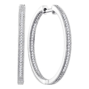 Earrings | 10kt White Gold Womens Round Diamond Inside Outside Hoop Earrings 1/2 Cttw | Splendid Jewellery GND