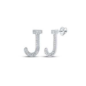 Earrings | 10kt White Gold Womens Round Diamond J Initial Letter Earrings 1/10 Cttw | Splendid Jewellery GND
