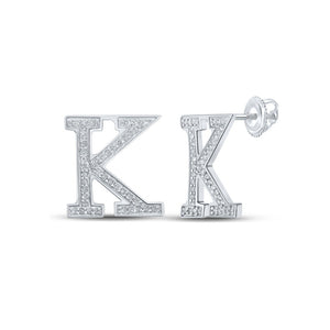 Earrings | 10kt White Gold Womens Round Diamond K Initial Letter Earrings 1/6 Cttw | Splendid Jewellery GND