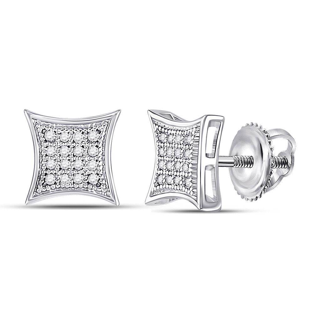 Earrings | 10kt White Gold Womens Round Diamond Kite Square Earrings 1/10 Cttw | Splendid Jewellery GND
