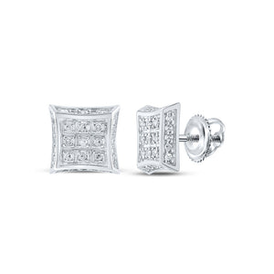 Earrings | 10kt White Gold Womens Round Diamond Kite Square Earrings 1/6 Cttw | Splendid Jewellery GND