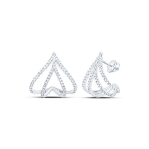 Earrings | 10kt White Gold Womens Round Diamond Lobe Half Hoop Earrings 1/2 Cttw | Splendid Jewellery GND
