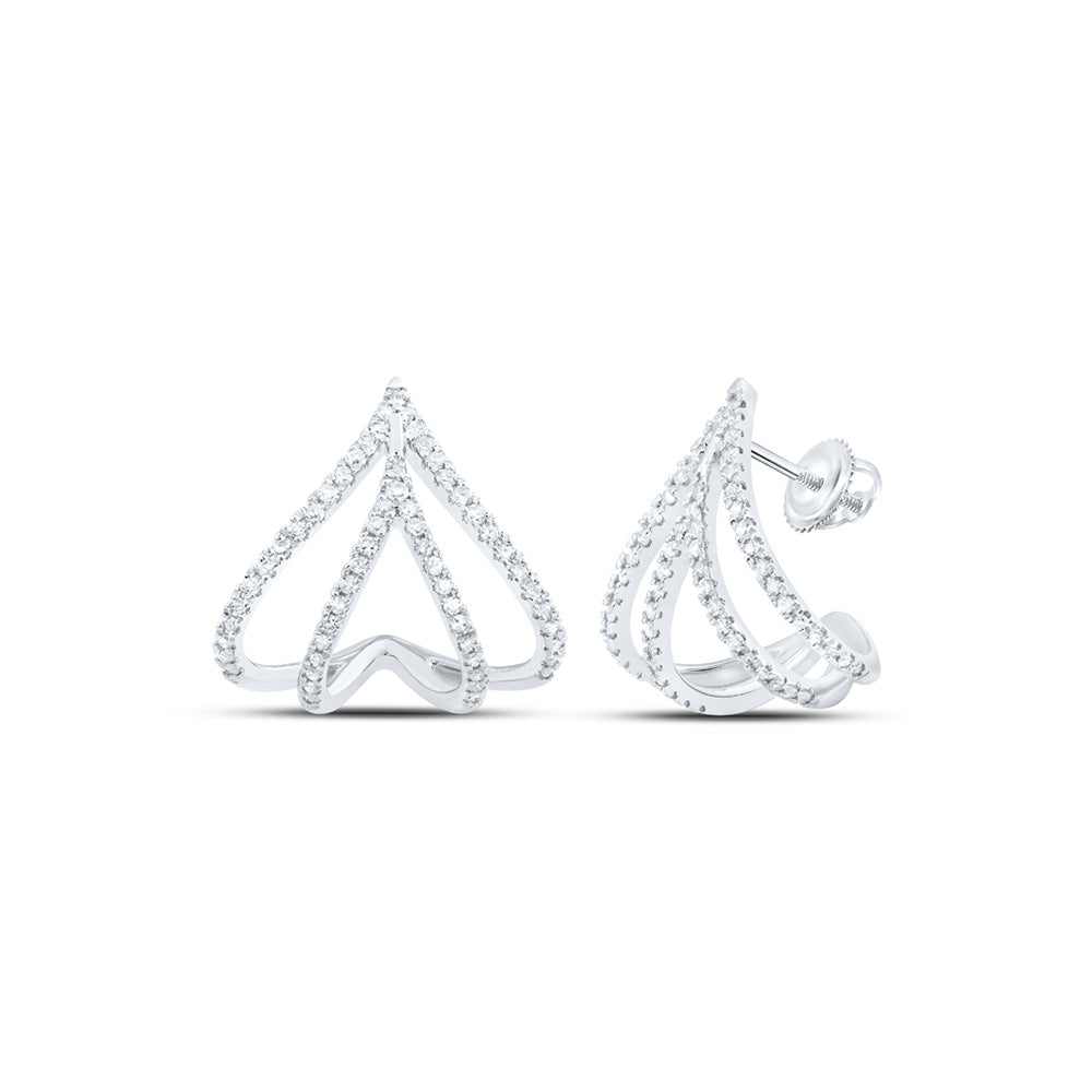 Earrings | 10kt White Gold Womens Round Diamond Lobe Half Hoop Earrings 1/2 Cttw | Splendid Jewellery GND