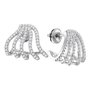 Earrings | 10kt White Gold Womens Round Diamond Lobe Half Hoop Earrings 5/8 Cttw | Splendid Jewellery GND