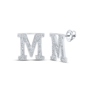 Earrings | 10kt White Gold Womens Round Diamond M Initial Letter Earrings 1/4 Cttw | Splendid Jewellery GND