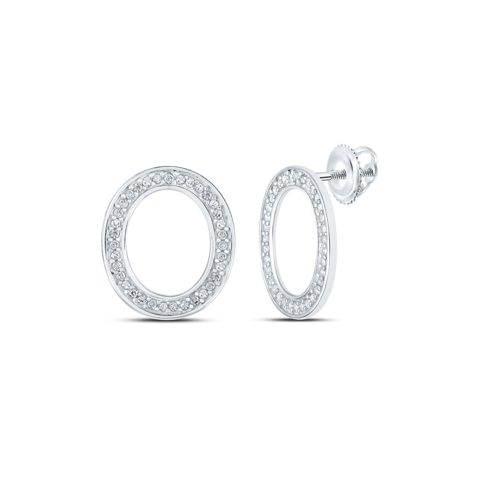 Earrings | 10kt White Gold Womens Round Diamond O Initial Letter Earrings 1/8 Cttw | Splendid Jewellery GND