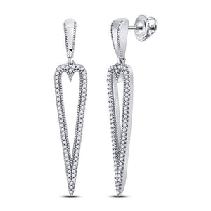 Earrings | 10kt White Gold Womens Round Diamond Oblong Heart Dangle Earrings 1/3 Cttw | Splendid Jewellery GND