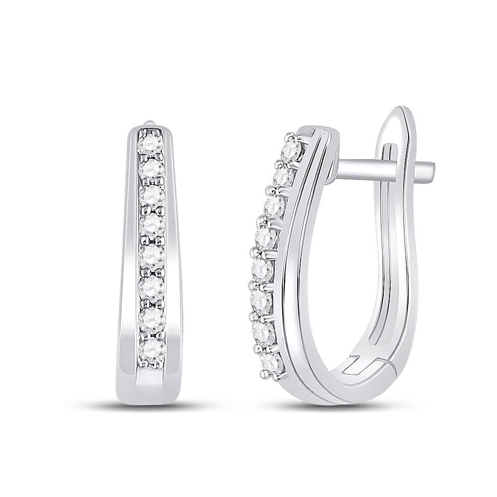 Earrings | 10kt White Gold Womens Round Diamond Oblong Hoop Earrings 1/4 Cttw | Splendid Jewellery GND