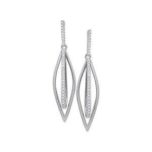 Earrings | 10kt White Gold Womens Round Diamond Oblong Oval Dangle Earrings 1/6 Cttw | Splendid Jewellery GND