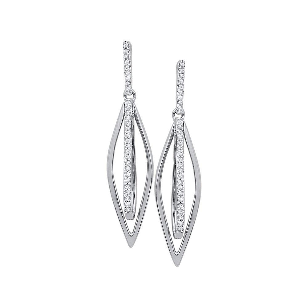 Earrings | 10kt White Gold Womens Round Diamond Oblong Oval Dangle Earrings 1/6 Cttw | Splendid Jewellery GND