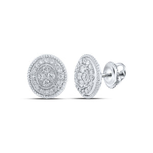 Earrings | 10kt White Gold Womens Round Diamond Oval Cluster Earrings 1/2 Cttw | Splendid Jewellery GND