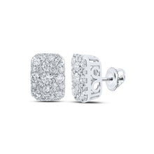 Load image into Gallery viewer, Splendid Jewellery&#39;s Diamond Majesty Earrings Top view from the 10Kt White Gold Womens Round Diamond Rectangle Cluster Earrings 1 Cttwpin213514 collection by Splendid Jewellery